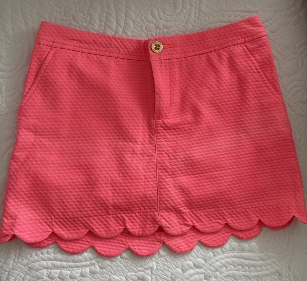 Lilly Pulitzer Pink Solid Athletic Activewear Skort Scallop Hem Size 10